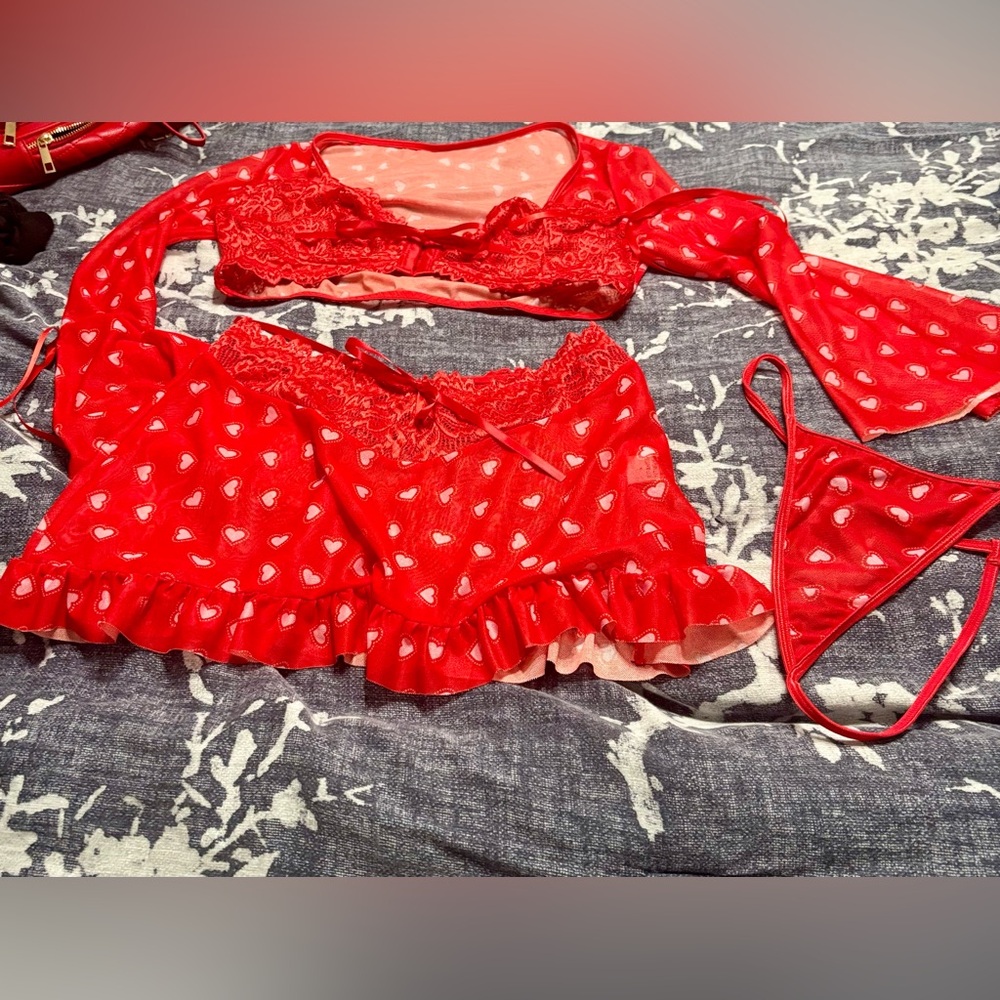 SHEIN Red Heart Lace Lingerie Set